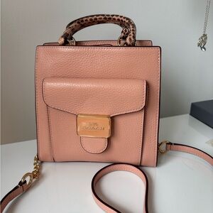 Coach Pink Pebbled Leather Mini Crossbody with Snake-Print Handle
